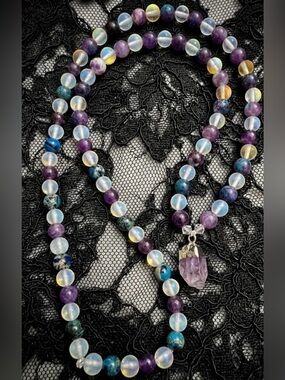 Mermaid Candy Necklace (Rainflower Jade, Amethyst, Mermaid Beads, Opalite)